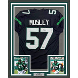 Framed Autographed/Signed CJ C.J. Mosley 35x39 New York Black Jersey Beckett COA