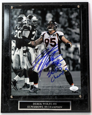 Derek Wolfe Autographed 8x10 Photo Inscribed "SB 50 Champs" with Plaque JSA COA