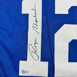 Autographed/Signed Roger Staubach Dallas Blue Football Jersey Beckett BAS COA