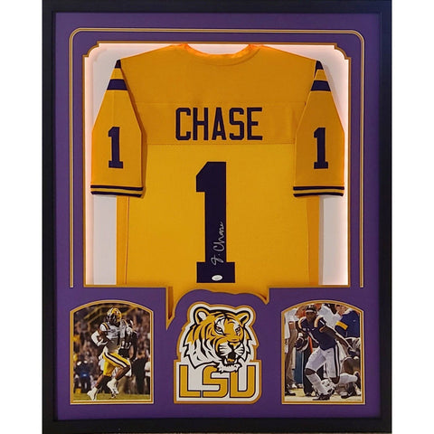 Ja'Marr Chase LED Autographed Signed Framed LSU Jersey BECKETT