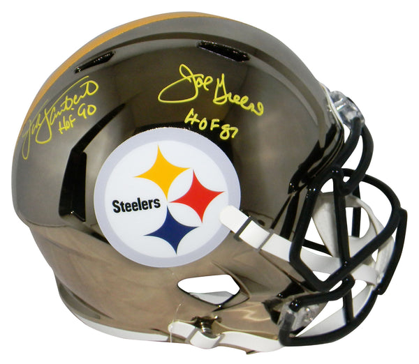 JOE GREENE & JACK LAMBERT SIGNED PITTSBURGH STEELERS CHROME FULL SIZE HELMET BAS