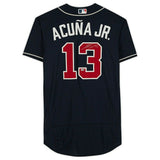 RONALD ACUNA Jr. Autographed Atlanta Braves Authentic Navy Blue Jersey FANATICS