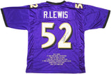 RAVENS RAY LEWIS AUTOGRAPHED SIGNED PURPLE FOOTBALL JERSEY WITH STATS JSA 228090