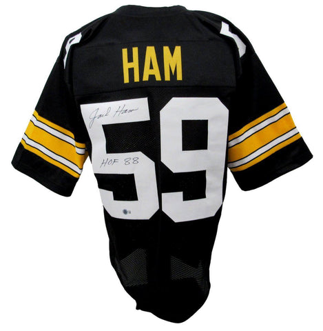 Jack Ham HOF Signed/Inscr Black Steelers Custom Football Jersey Becket 192384