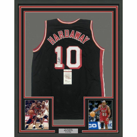 FRAMED Autographed/Signed TIM HARDAWAY 33x42 Miami Black Jersey JSA COA Auto