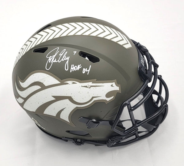 John Elway Signed Broncos Salute To Service Authentic Helmet W/ HOF 04 Beckett