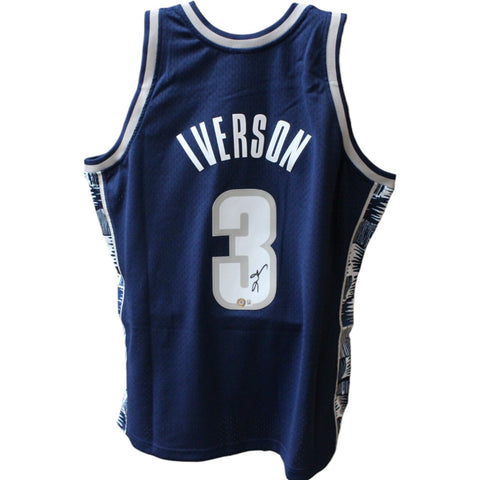 Allen Iverson Signed Georgetown Hoyas Mitchell&Ness Blue Jersey BAS 44395