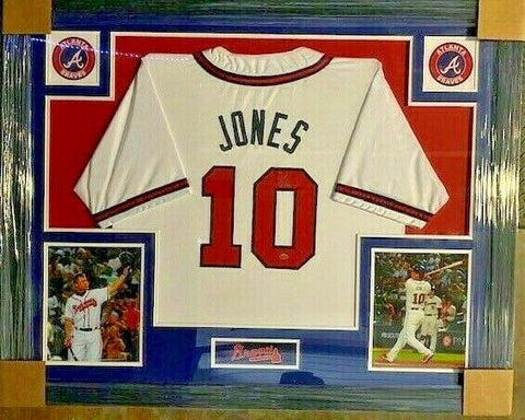 Chipper Jones Signed Atlanta Braves 35"x 43" Framed Signed Jersey (Legends COA)