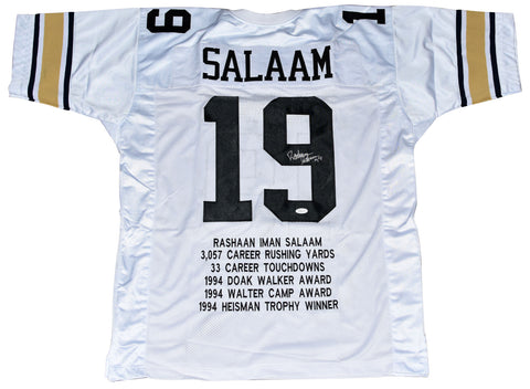 RASHAAN SALAAM AUTOGRAPHED COLORADO BUFFALOES #19 WHITE STAT JERSEY JSA