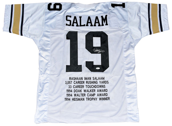 RASHAAN SALAAM AUTOGRAPHED COLORADO BUFFALOES #19 WHITE STAT JERSEY JSA