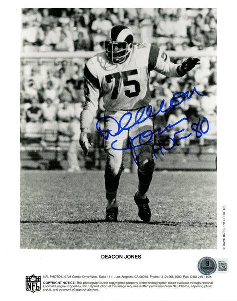 Deacon Jones Signed Los Angeles Rams 8x10 Photo HOF Beckett 47754