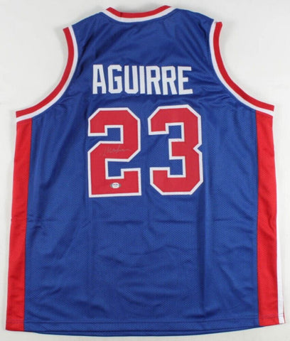 Mark Aguirre Signed Detroit Pistons Jersey (PSA COA) 2x NBA Champion 1989 & 1990