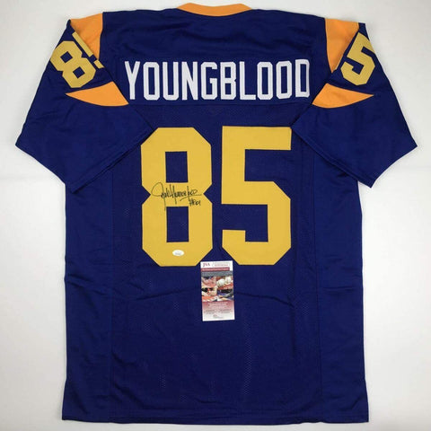 Autographed/Signed Jack Youngblood HOF 01 Los Angeles LA Blue Jersey JSA COA