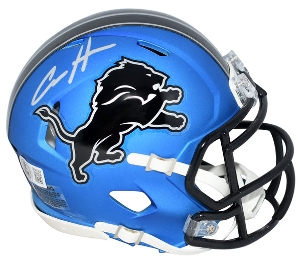 AIDAN HUTCHINSON SIGNED DETROIT LIONS 2024 BLUE SPEED MINI HELMET BECKETT