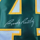 Autographed/Signed Rudy Ruettiger Notre Dame White/Green College Jersey JSA COA