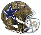 Cowboys Roger Staubach Captain America Signed Camo F/S Speed Proline Helmet BAS