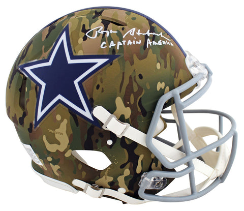 Cowboys Roger Staubach Captain America Signed Camo F/S Speed Proline Helmet BAS