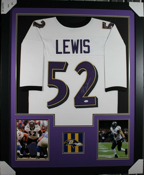 RAY LEWIS (Ravens white TOWER) Signed Autographed Framed Jersey JSA