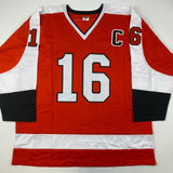 Autographed/Signed LCB Line Reggie Leach Bobby Clarke Bill Barber Jersey PSA COA