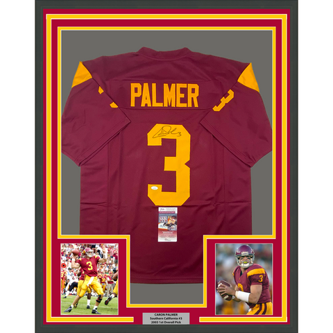 Framed Autographed/Signed Carson Palmer 33x42 USC Southen Cal Jersey JSA COA