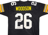 STEELERS ROD WOODSON AUTOGRAPHED BLACK JERSEY "HOF 09" BECKETT WITNESS 229996