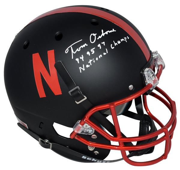 TOM OSBORNE SIGNED NEBRASKA CORNHUSKERS BLACK FULL SIZE HELMET W/ 3X CHAMPS