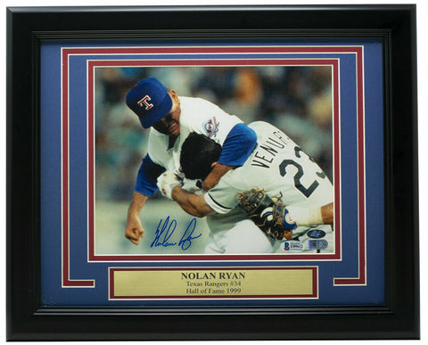 Nolan Ryan Signed Framed Texas Rangers 8x10 Fight Photo BAS