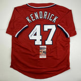 Autographed/Signed HOWIE KENDRICK Washington Red Baseball Jersey JSA COA Auto