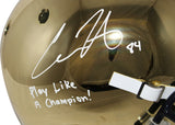 Cole Kmet Signed Notre Dame F/S Replica Helmet Play Like Champion BAS 30369