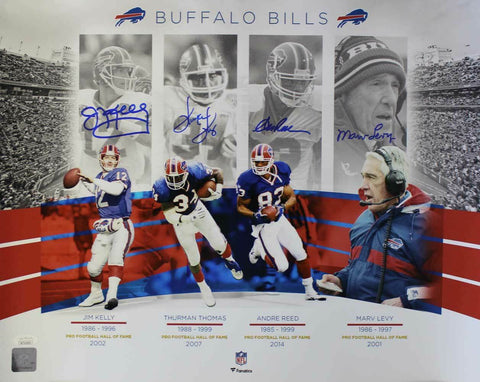 Jim Kelly Thurman Thomas Marv Levy & Reed Signed Bills 16x20 Photo JSA 31637