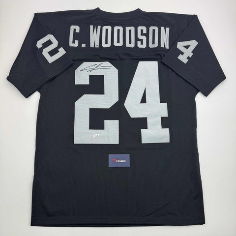 Autographed/Signed Charles Woodson Oakland Raiders Black M&N Jersey Fanatics COA