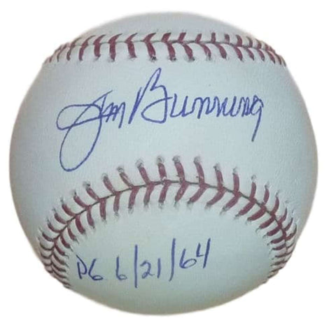 Jim Bunning Autographed MLB Baseball Phillies PG 6/21/64 inscription 10734