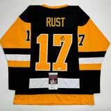 Autographed/Signed Bryan Rust Pittsburgh Black Hockey Jersey JSA COA