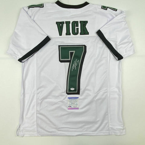 Autographed/Signed MICHAEL MIKE VICK Philadelphia White Football Jersey PSA COA