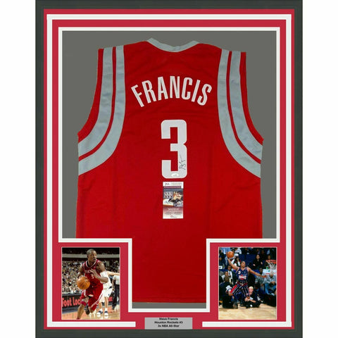 FRAMED Autographed/Signed STEVE FRANCIS 33x42 Houston Red Jersey JSA COA Auto