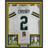 Framed Autographed/Signed Mason Crosby 35x39 Green Bay White Jersey JSA COA