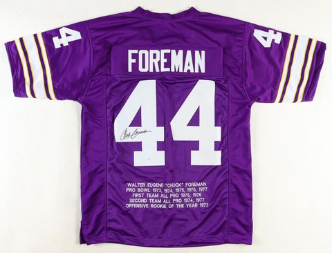 Chuck Foreman Signed Minnesota Vikings Career Highlight Stat Jersey (JSA COA) RB