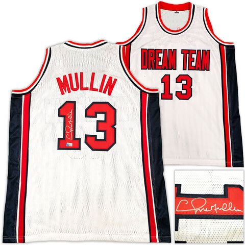 TEAM USA CHRIS MULLIN AUTOGRAPHED WHITE JERSEY BECKETT BAS WITNESS STOCK #232595