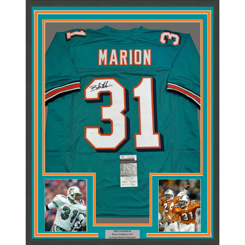 Framed Autographed/Signed Brock Marion 35x39 Miami Teal Football Jersey JSA COA