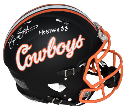 BARRY SANDERS SIGNED OKLAHOMA STATE COWBOYS AUTHENTIC SPEED HELMET + HEISMAN 88