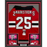 Framed Autographed/Signed Jacob Markstrom 35x39 New Jersey Red Jersey JSA COA