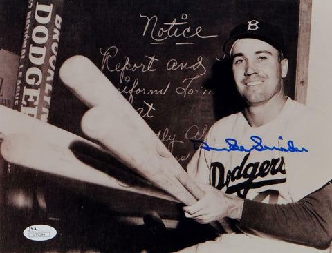 Duke Snider Autographed Dodgers 8x10 B&W w/ Bats Photo- JSA Auth *Blue