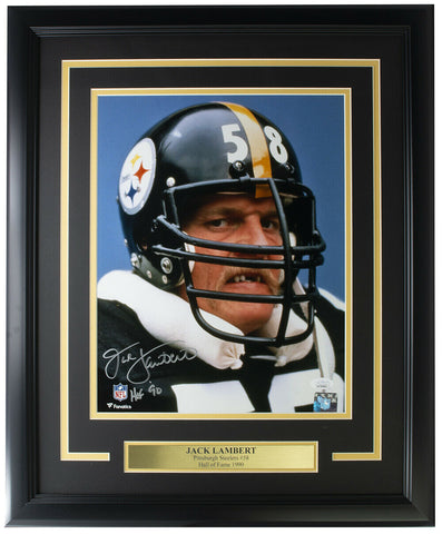 Jack Lambert Signed Framed Pittsburgh Steelers 16x20 Photo HOF 90 Inscribed JSA