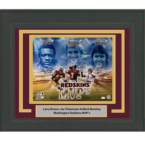 Framed Autographed/Signed Joe Theismann M. Moseley L. Brown 16x20 Photo JSA COA