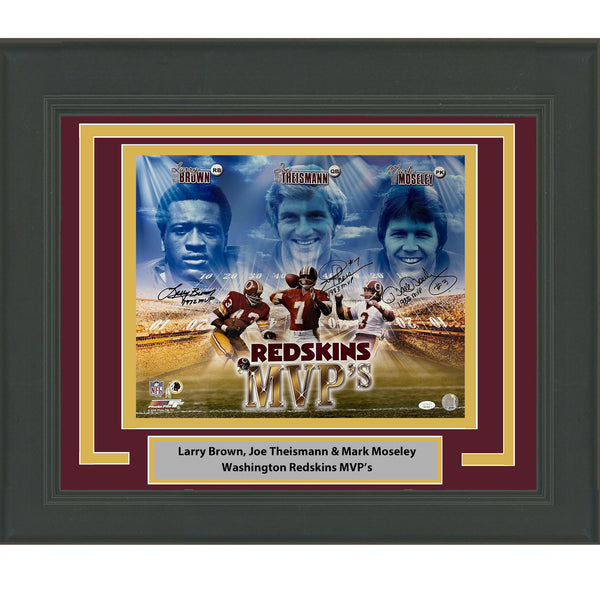 Framed Autographed/Signed Joe Theismann M. Moseley L. Brown 16x20 Photo JSA COA