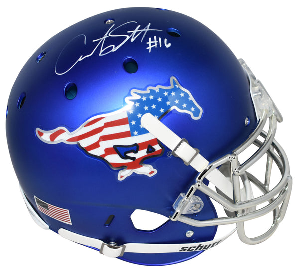 COURTLAND SUTTON SIGNED SMU MUSTANGS BLUE SATIN AUTHENTIC HELMET JSA