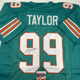 Autographed/Signed JASON TAYLOR Miami Teal Football Jersey JSA COA Auto