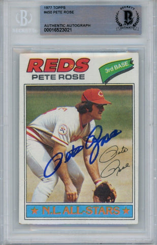 Pete Rose Autographed/Signed 1977 Topps 450 Trading Card Beckett 47159