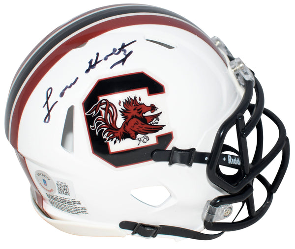 LOU HOLTZ SIGNED SOUTH CAROLINA GAMECOCKS WHITE SPEED MINI HELMET BECKETT