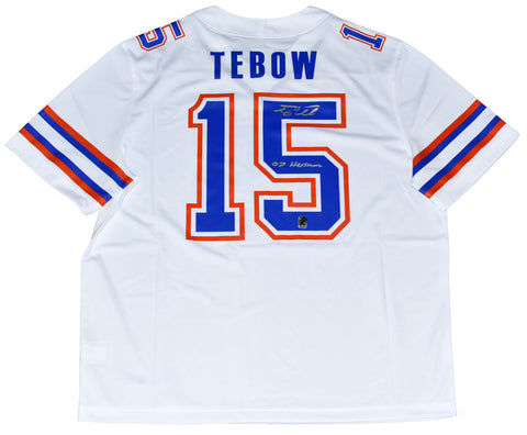 TIM TEBOW AUTOGRAPHED FLORIDA GATORS #15 WHITE JORDAN BRAND JERSEY W/ 07 HEISMAN